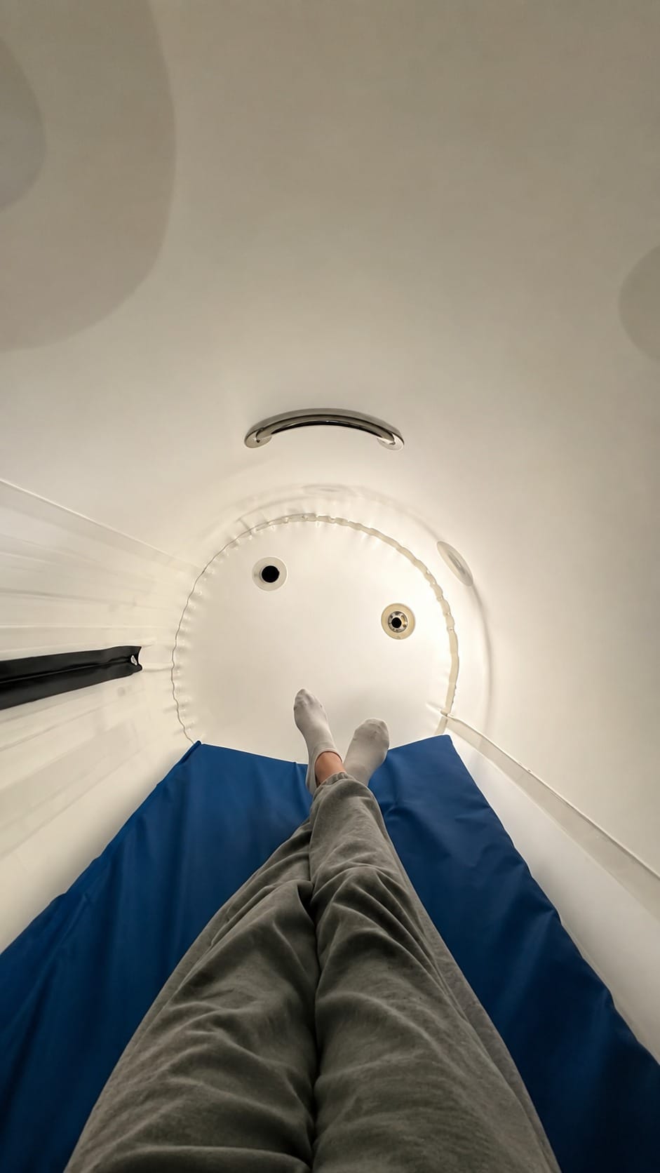 Patient's view from inside the hyperbaric oxygen chamber during a session